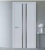 Дверь Carda Е-1 Белый софт молдинг вертикальный черный/волна кромка в цвет полотна